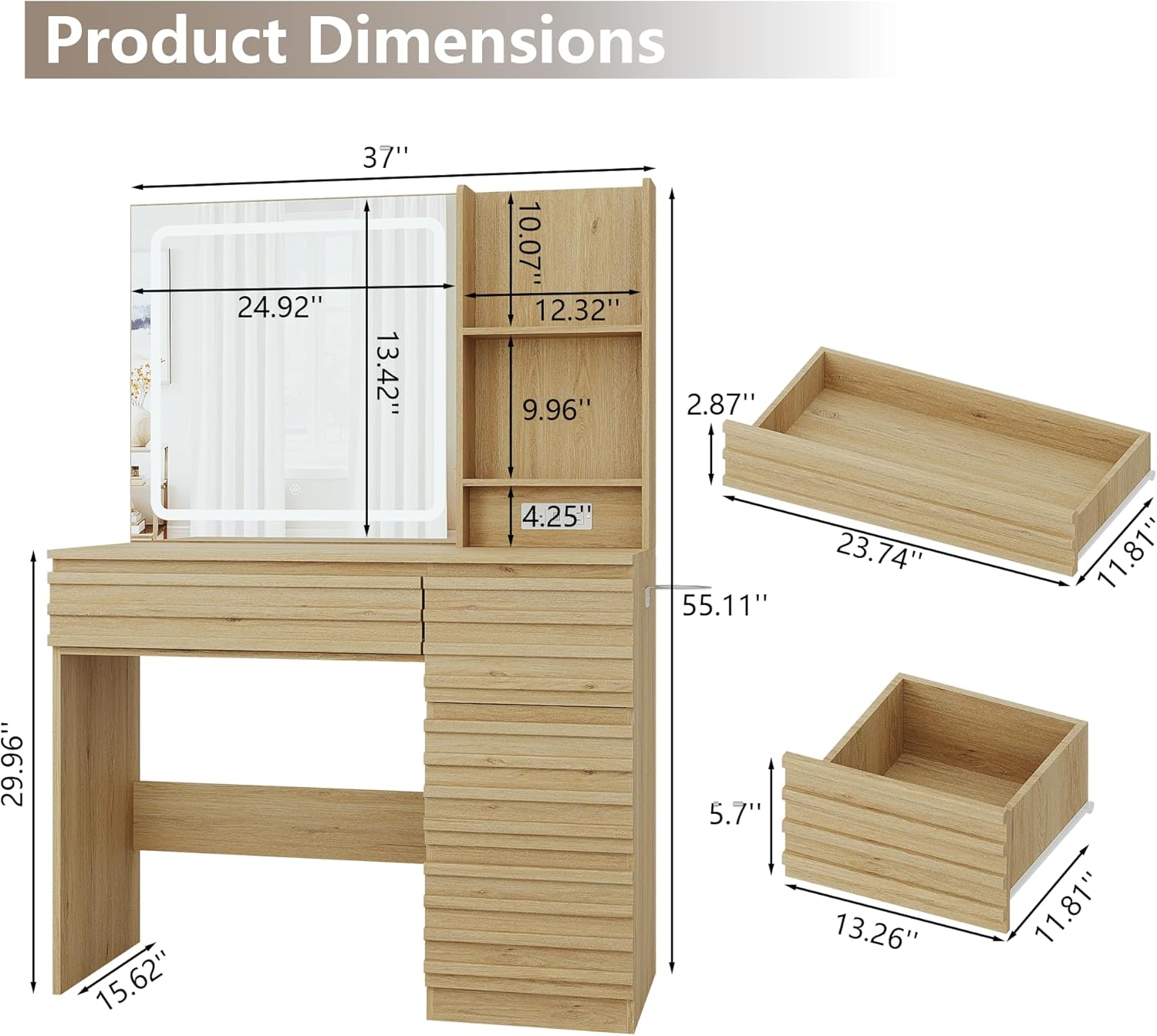 Bedroom Vanity Desk Set in Oak - огляд і ціна Desk Charging Station