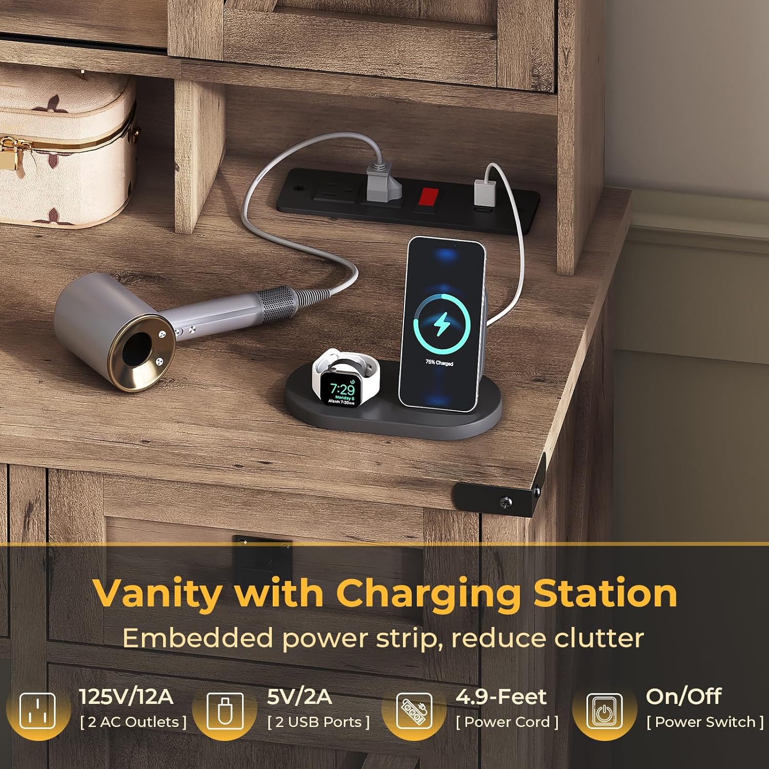 Farmhouse Bedroom Vanity Desk  - огляд і ціна Desk Charging Station